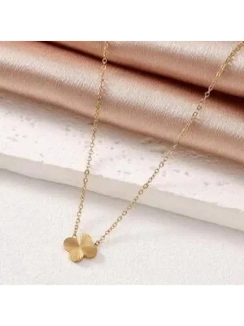 Gold Stainless Steel Clover Necklace, Bracelet Earring Set C 4-Piece